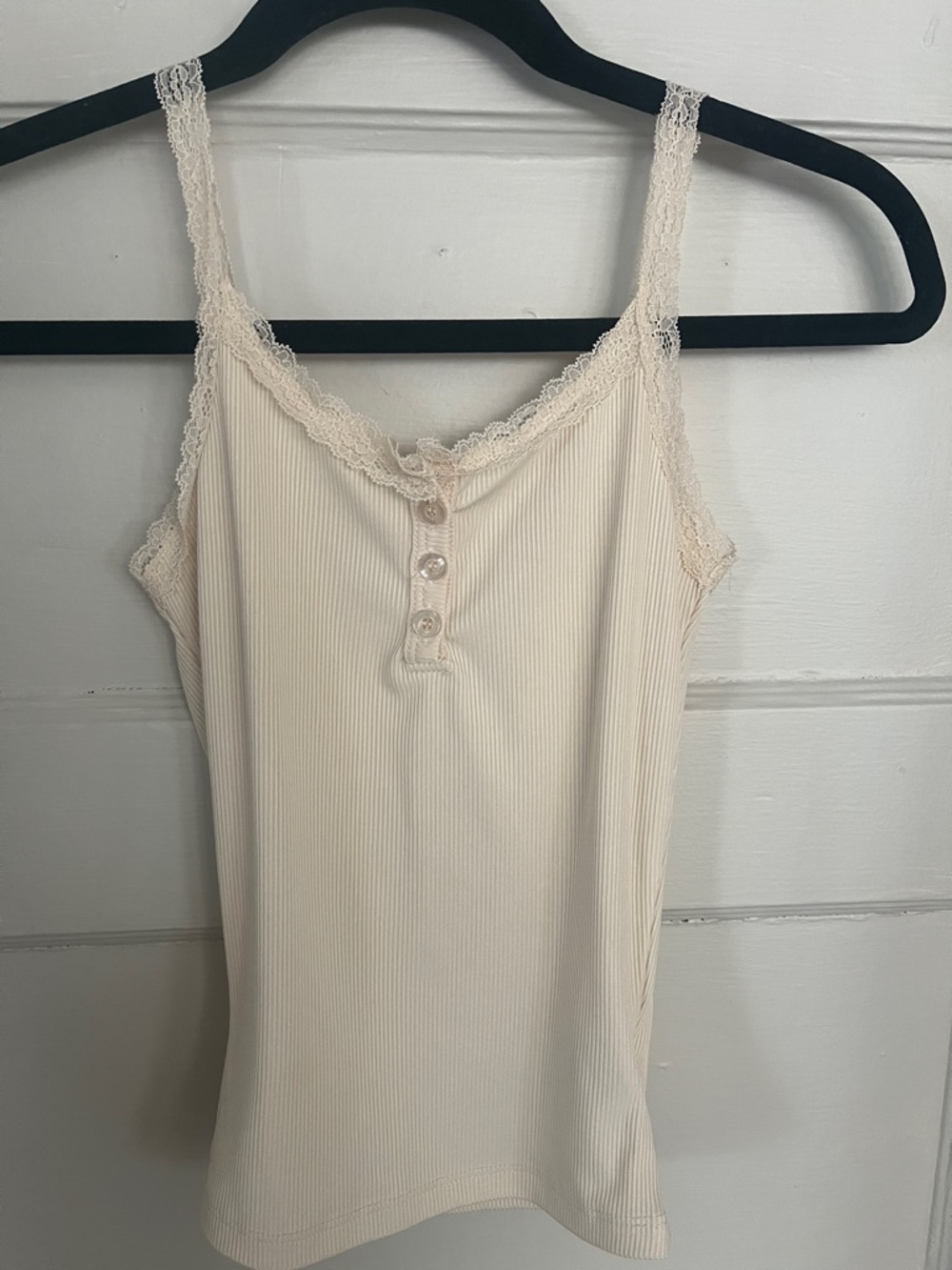 Lace-Trim Ribbed Camisole Tank - Cream